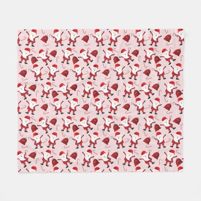 Niedlicher Santa Claus Candy Cane Pattern Red Fleecedecke (Vorderseite (Horizontal))