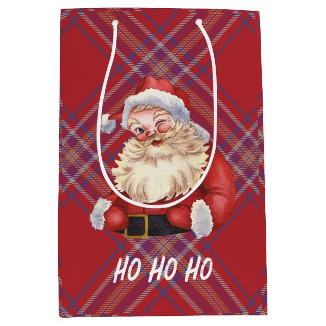 Niedlicher Santa Claus Ho ho ho kariert Scottish Mittlere Geschenktüte (Vorderseite)