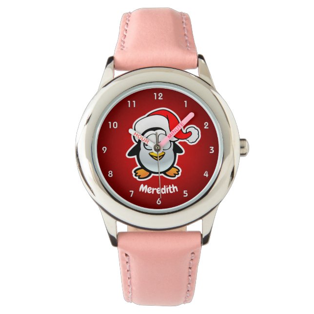Niedlicher Santa Claus Penguin Cartoon Armbanduhr (Vorderseite)
