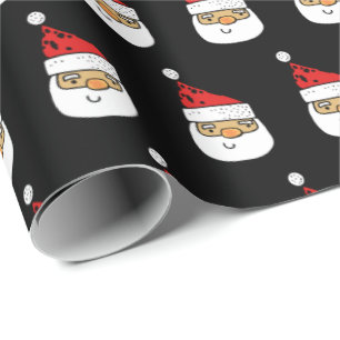 Niedlicher Santa Claus Red Hat Christmas Black Geschenkpapier