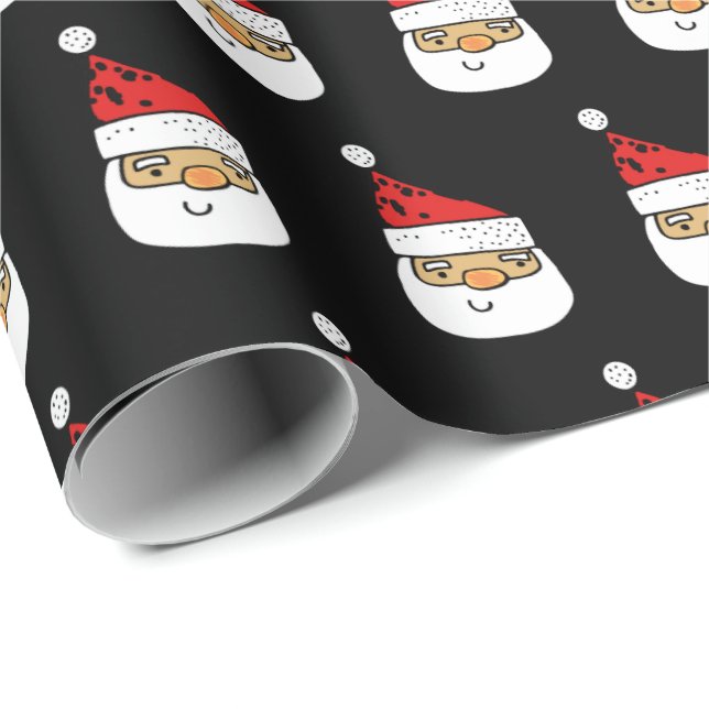Niedlicher Santa Claus Red Hat Christmas Black Geschenkpapier (Rolleneckpunkt)