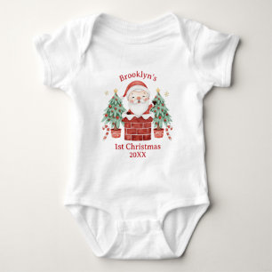 Niedlicher Santa Claus Schornsteinbaum 1. Weihnach Baby Strampler