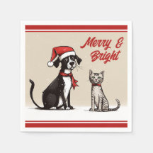 Niedlicher Santa Dog und Katze Frohe und helle Wei