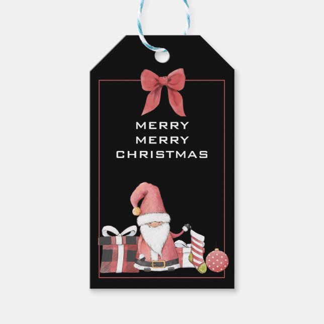 Niedlicher Santa Gnome mit Geschenketiketten Geschenkanhänger (Vorderseite)