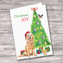 Niedlicher Santa Golden Retriever und Weihnachtsba Feiertagskarte