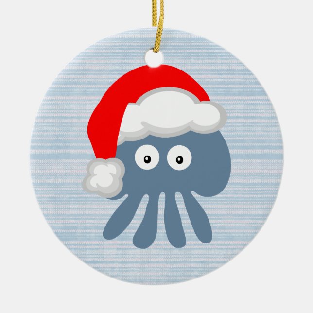 Niedlicher Santa Jellyfish Keramik Ornament (Vorne)