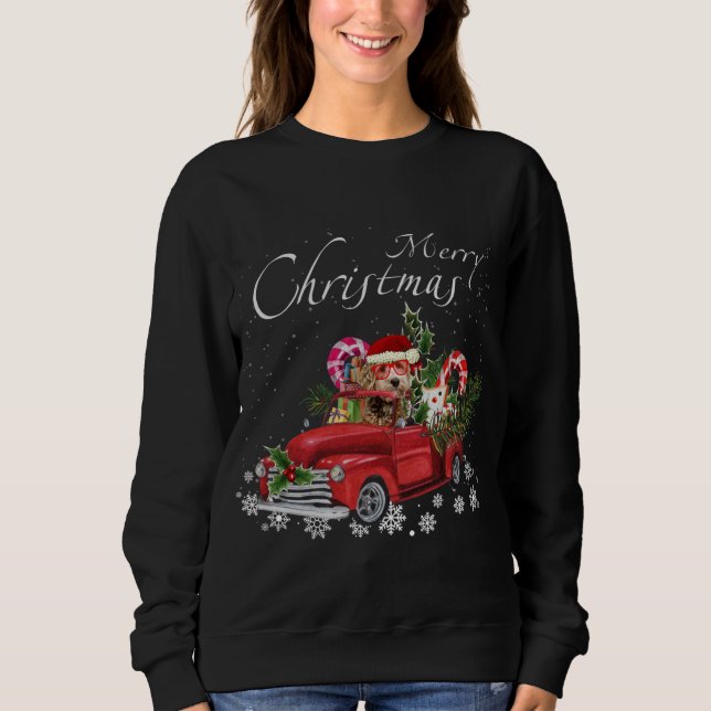 Niedlicher Santa Labradoodle Reiten Red Truck Merr Sweatshirt (Vorderseite)