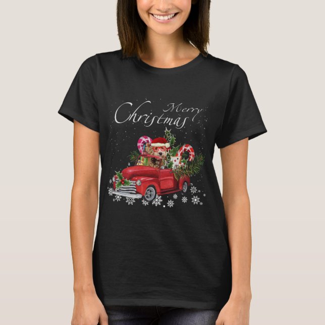Niedlicher Santa Labradoodle Reiten Red Truck Merr T-Shirt (Vorderseite)