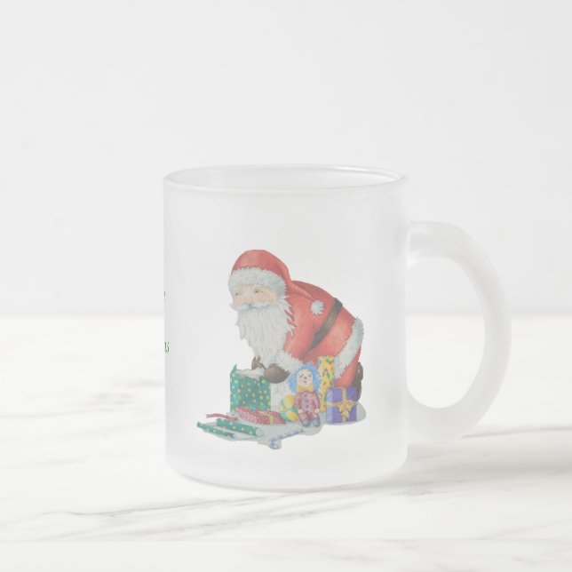 niedlicher Santa mit Weihnachtspresso Mattglastasse (Rechts)