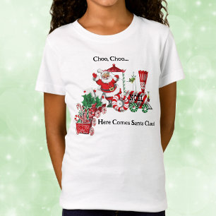 Niedlicher Santa on Candy Train Letters Candy Cane T-Shirt