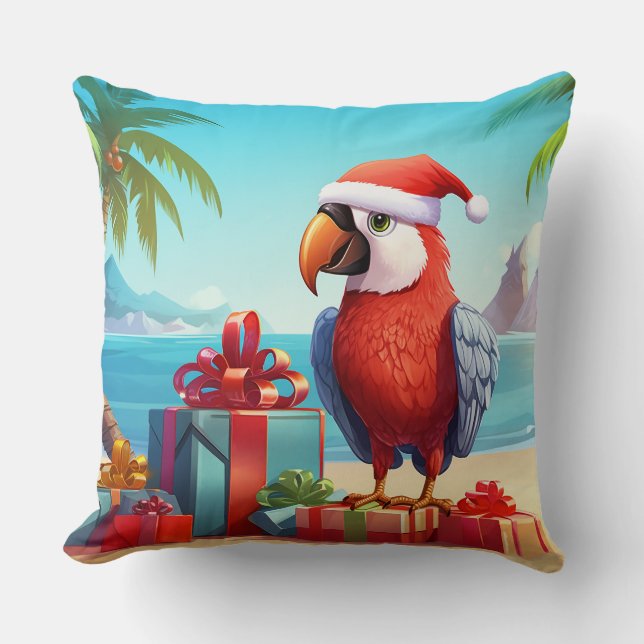 Niedlicher Santa Parrot Tropical Beach Weihnachten Kissen (Vorderseite)