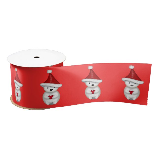 Niedlicher Santa Polar Bär mit Herz Satinband (Spule)