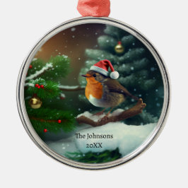 Niedlicher Santa Robin mit benutzerdefiniertem Tex Ornament Aus Metall