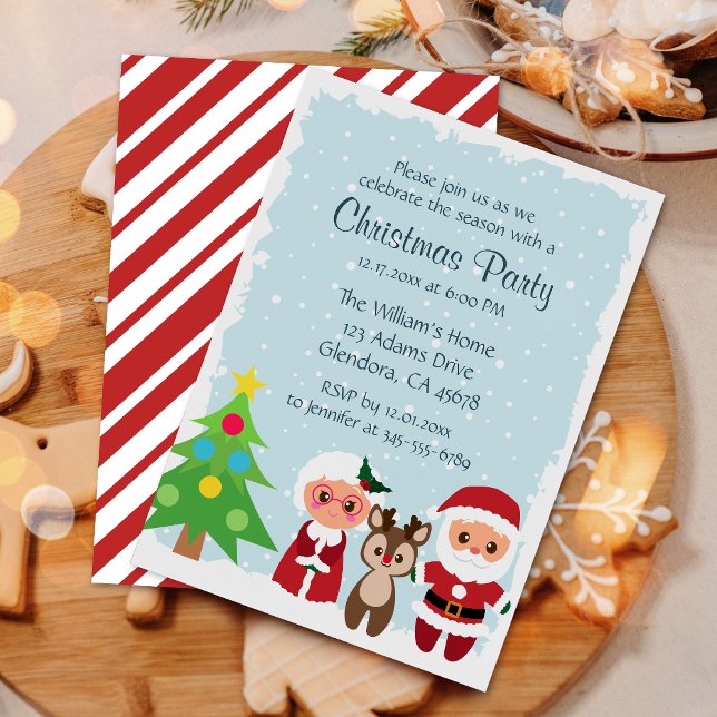 Niedlicher Santa Santa Santa Santa Santa | Reindee Einladung (Invite your guests with our cute Christmas party invitations featuring Santa, Mrs. Claus & reindeer!)