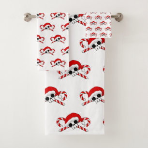 Niedlicher Santa Skull mit Candy Canes Badhandtuch Set