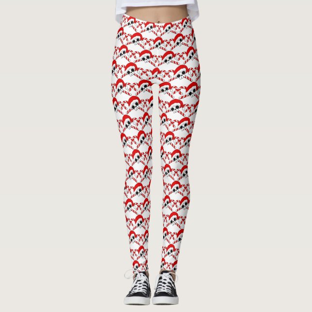 Niedlicher Santa Skull mit Candy Canes Leggings (Vorderseite)