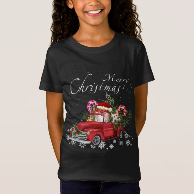 Niedlicher Santa Spitz Riding Red Truck Merry Chri T-Shirt (Vorderseite)