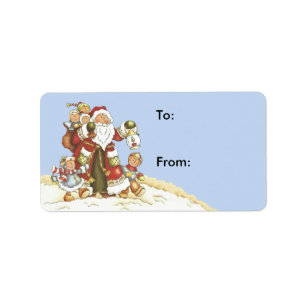 Niedlicher Santa Umgeben von Kindern in Snow Blue Adressaufkleber