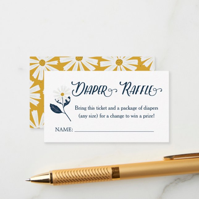 Niedlicher Scandi Daisy Diaper Raffle Ticket Begleitkarte (Vorderseite/Rückseite Beispiel)