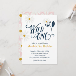 Niedlicher Scandi Daisy Wild One erster Geburtstag Einladung