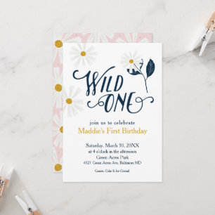 Niedlicher Scandi Daisy Wild One erster Geburtstag Einladung