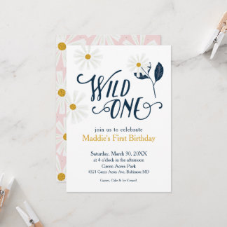 Niedlicher Scandi Daisy Wild One erster Geburtstag Einladung