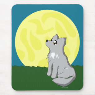 Niedlicher schäbiger Wolf mit Mond Mousepad