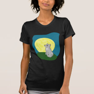 Niedlicher schäbiger Wolf mit Mond T-Shirt