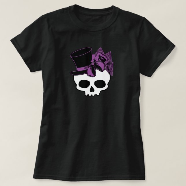 Niedlicher Schädel mit Lila Rose mit Top Hat (Design vorne)