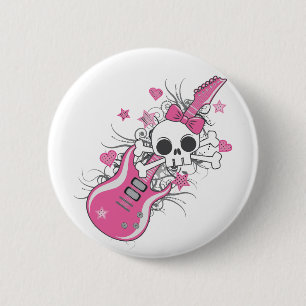 Niedlicher Schädel mit rosa Gitarre Button