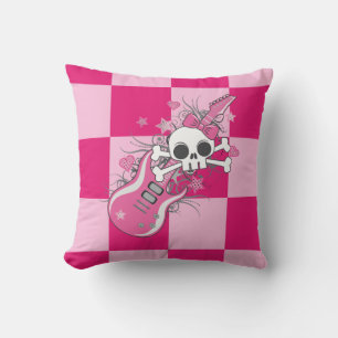 Niedlicher Schädel mit rosa Gitarre Kissen