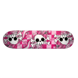 Niedlicher Schädel mit rosa Gitarre Skateboard