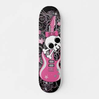 Niedlicher Schädel mit rosa Gitarre Skateboard