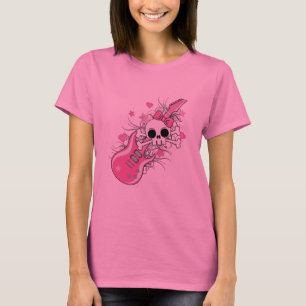 Niedlicher Schädel mit rosa Gitarre T-Shirt