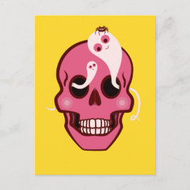 Niedlicher Schädel mit Spinnen und Geistern in Aug Postkarte