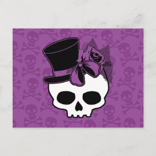 Niedlicher Schädel mit Top Hat Lila Rose Bow Postk Postkarte
