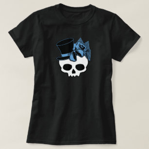 Niedlicher Schädel mit Top Hat Rose Blue Bow