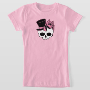 Niedlicher Schädel mit Top-Hat-Rose, rosa Leim T-Shirt