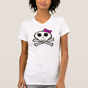 Niedlicher Schädel und gekreuzte Knochen mit rosa T-Shirt