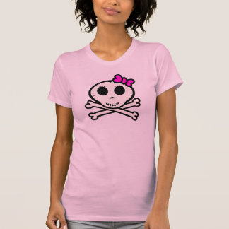 Niedlicher Schädel und gekreuzte Knochen mit rosa T-Shirt