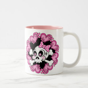 Niedlicher Schädel und Herz Zweifarbige Tasse