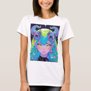 Niedlicher Schädel und Hörner Punk Rock Anime Girl T-Shirt
