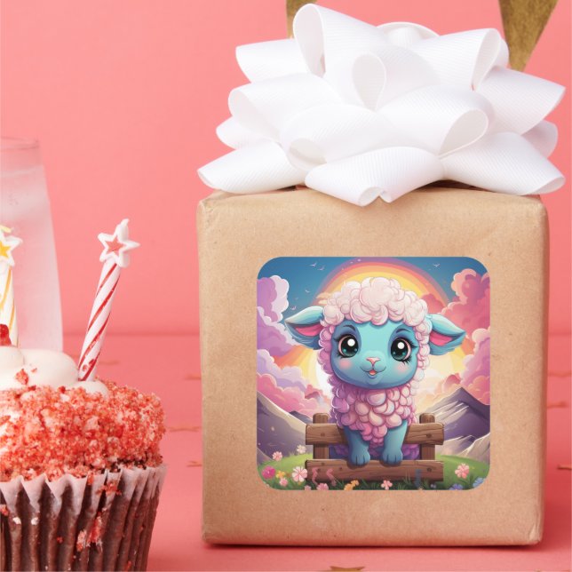 Niedlicher Schafaufkleber Quadratischer Aufkleber (Party)