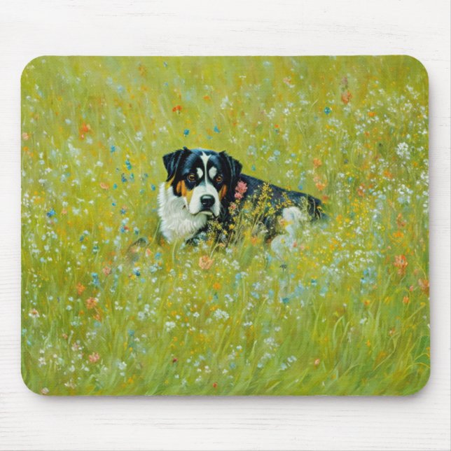 Niedlicher Schäferhund Mix Dog Blume der Whimsikku Mousepad (Vorne)