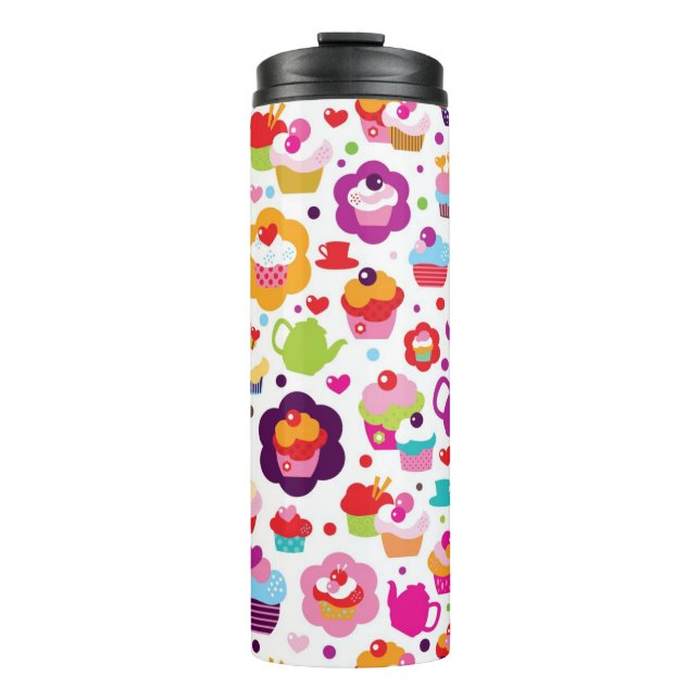 Niedlicher Schalenkuchen und Teetopf Thermosbecher (Vorderseite)