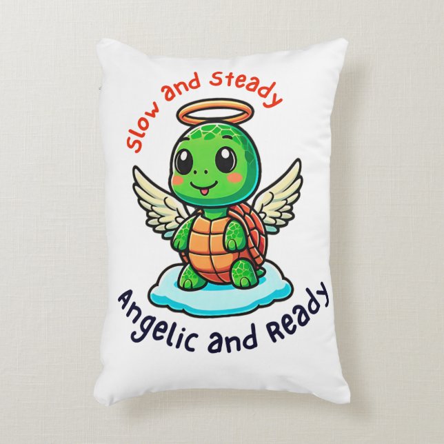 Niedlicher Schildkrötengel mit Cartoon Wings Dekokissen (Vorderseite(Vertikal))