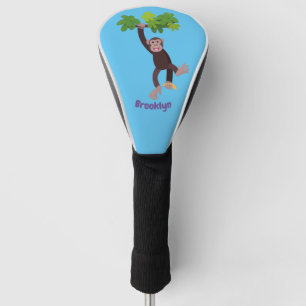 Niedlicher Schimpanse im Dschungel hängender Carto Golf Headcover