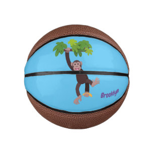 Niedlicher Schimpanse im Dschungel hängender Carto Mini Basketball