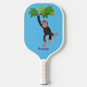 Niedlicher Schimpanse im Dschungel hängender Carto Pickleball Schläger