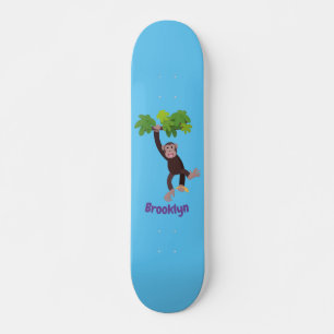 Niedlicher Schimpanse im Dschungel hängender Carto Skateboard